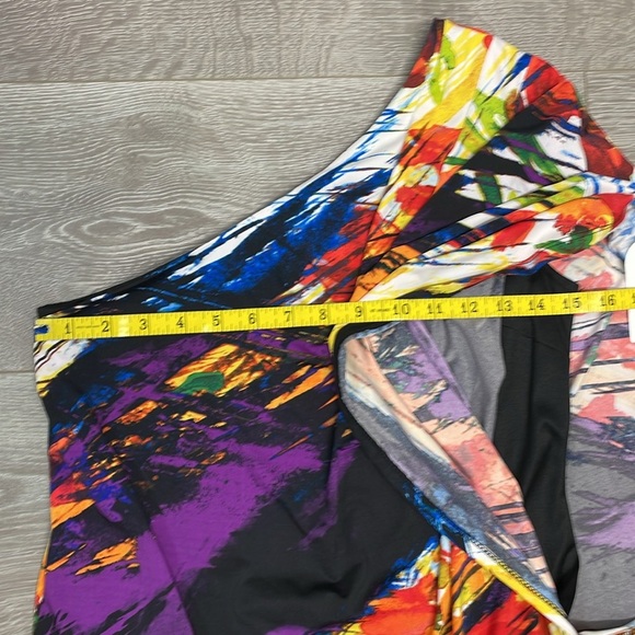NWT Jessica Simpson One Shoulder Draped Mini Dress Multicolored Abstract S - Picture 8 of 16